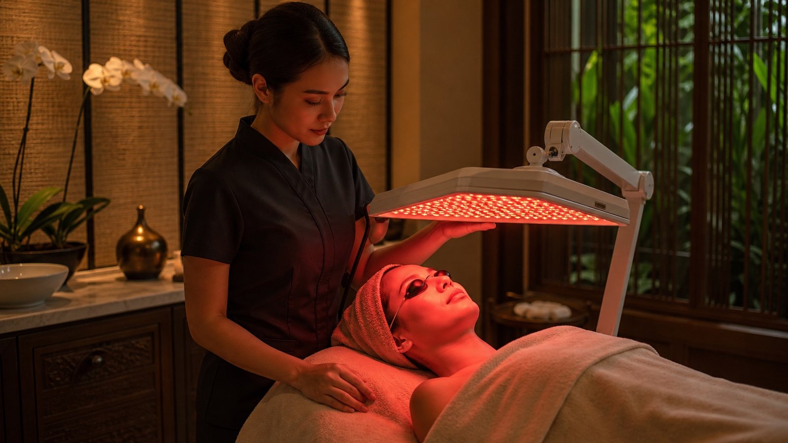 Red light therapy facial treatment in a premium Bangkok spa room