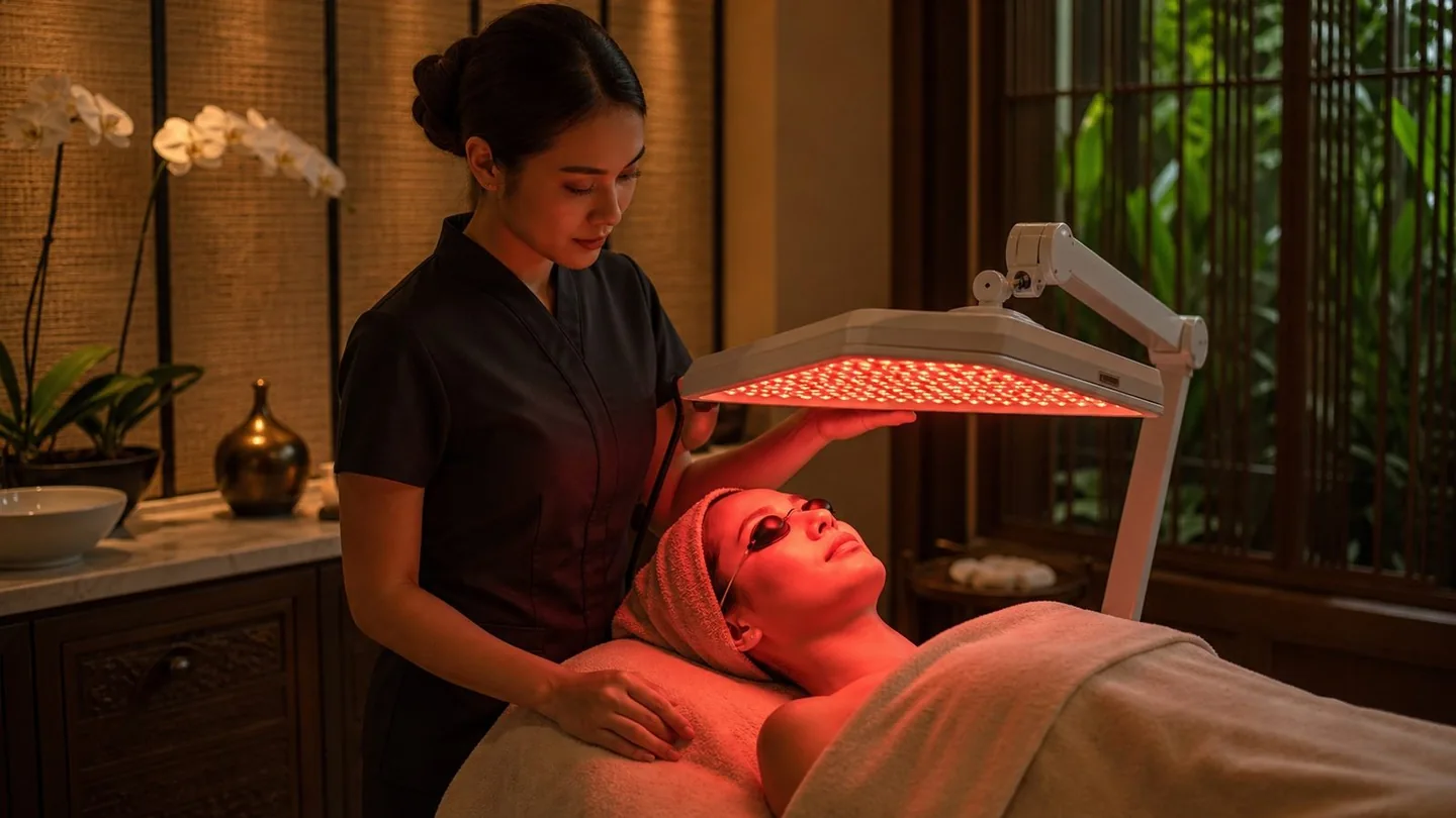 Red light therapy facial treatment in a premium Bangkok spa room